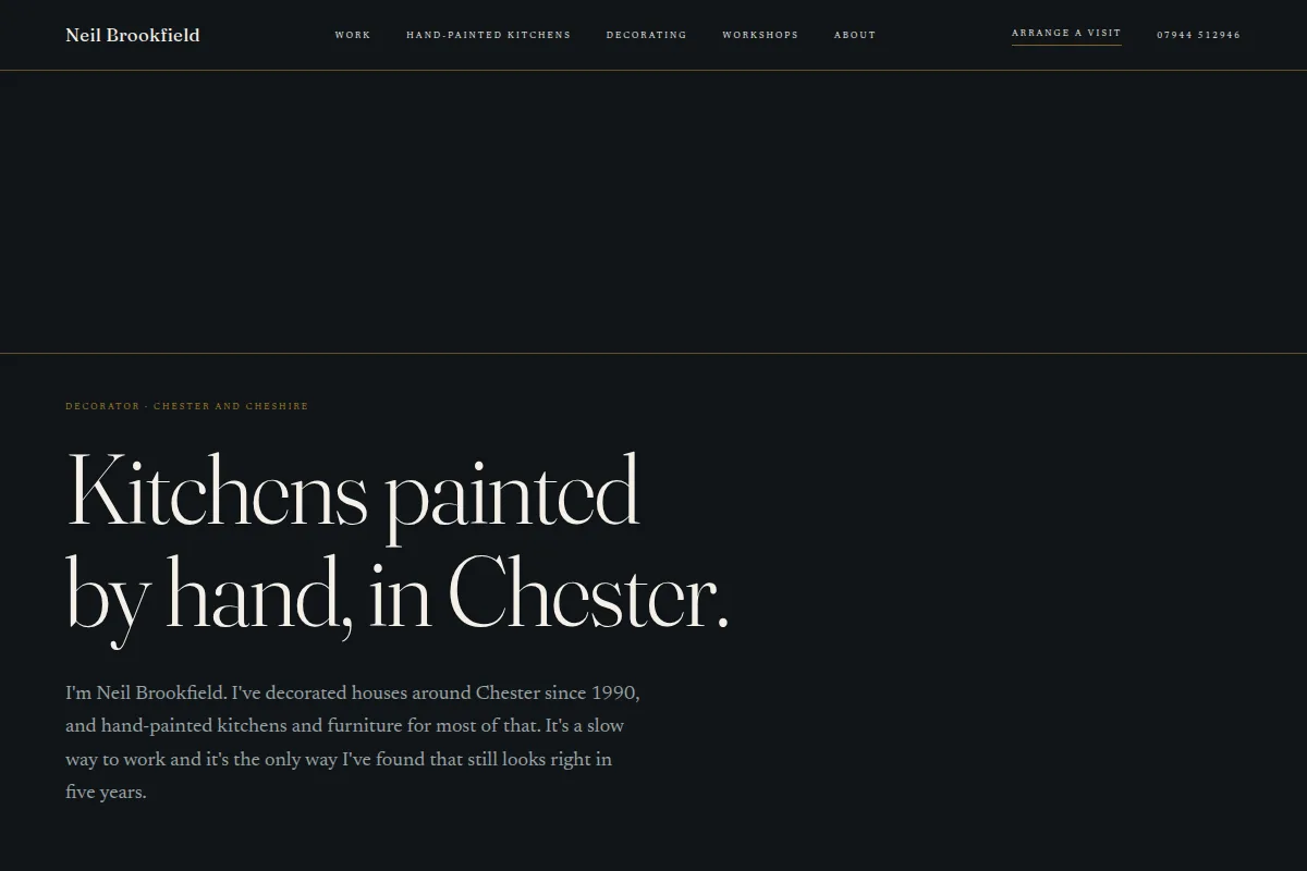 Neil Brookfield, home page on desktop