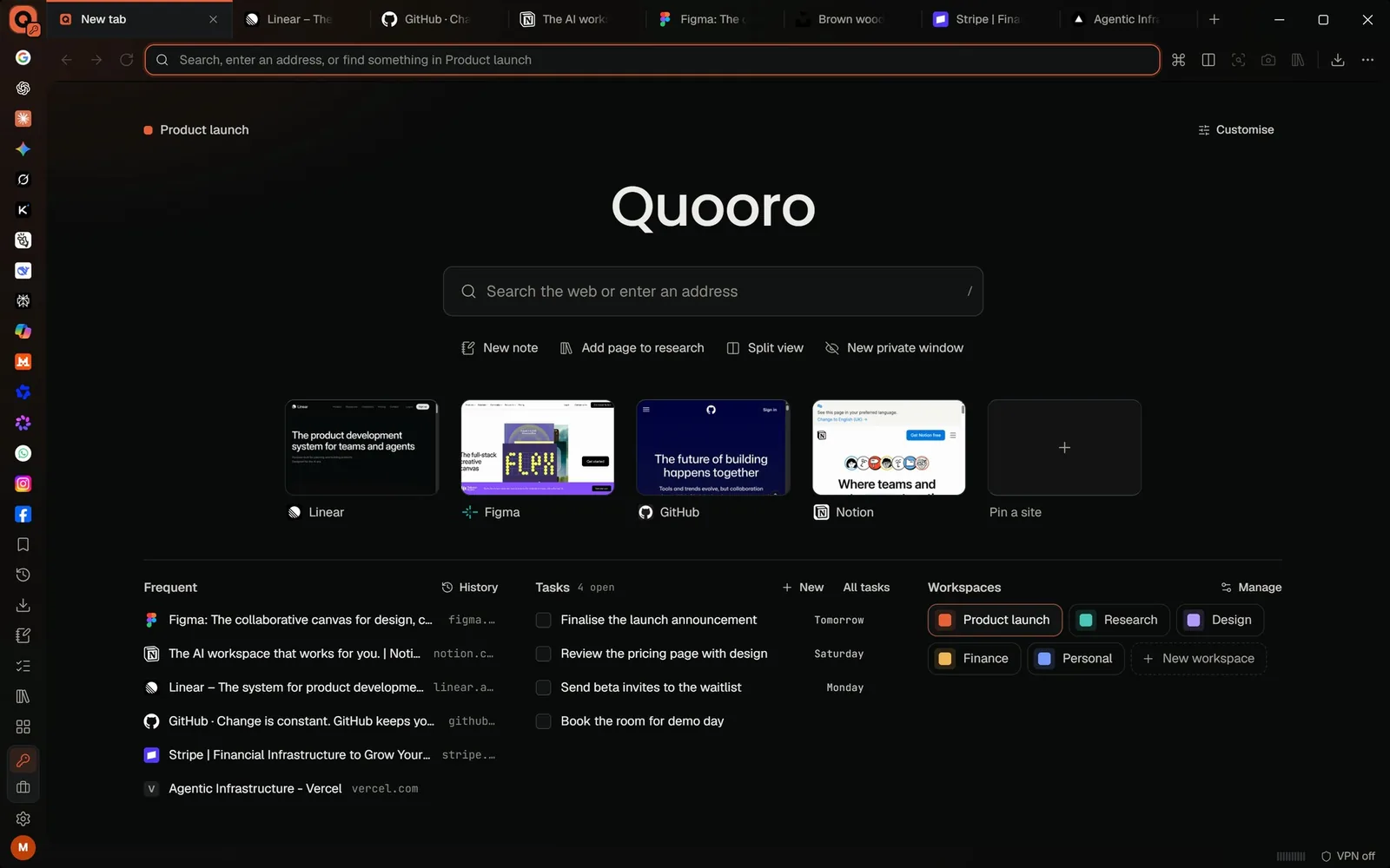 The Quooro Workspace new tab