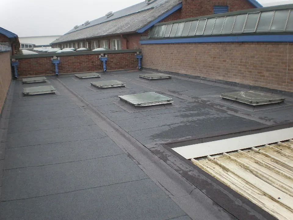 Large flat roof with rooflights